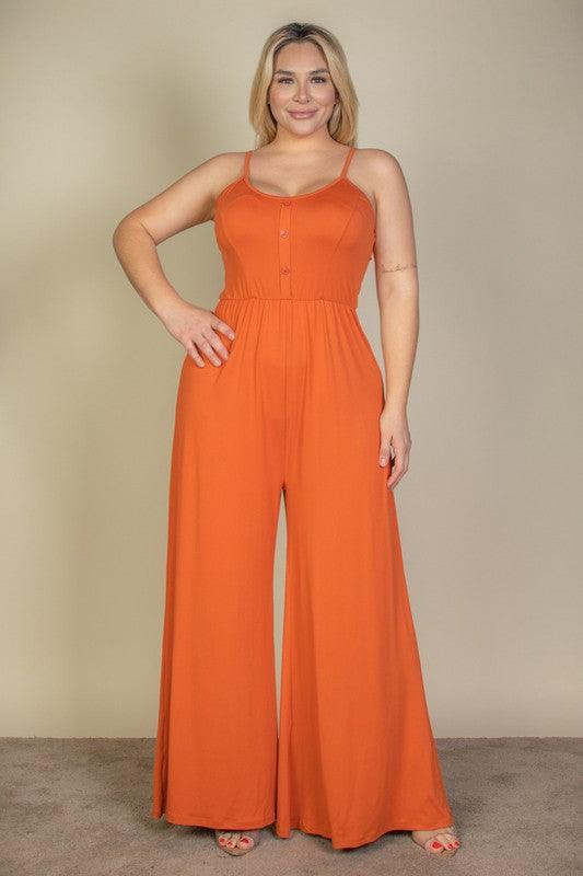 Plus Size Button Front Wide Leg Jumpsuit MANGO