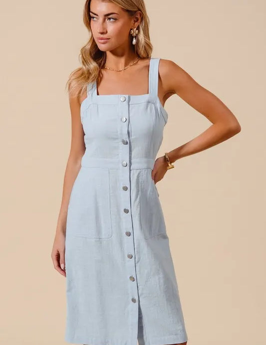 LT DENIM S SO ME Button Down Pocket Front Pinafore Dress | Daverri Fashions