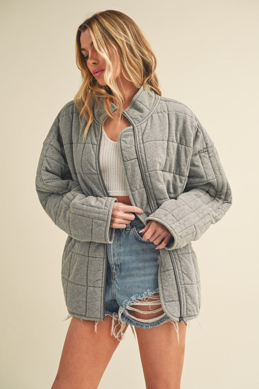 Gray Dixie Jacket: Quilted with high collar and zipper front