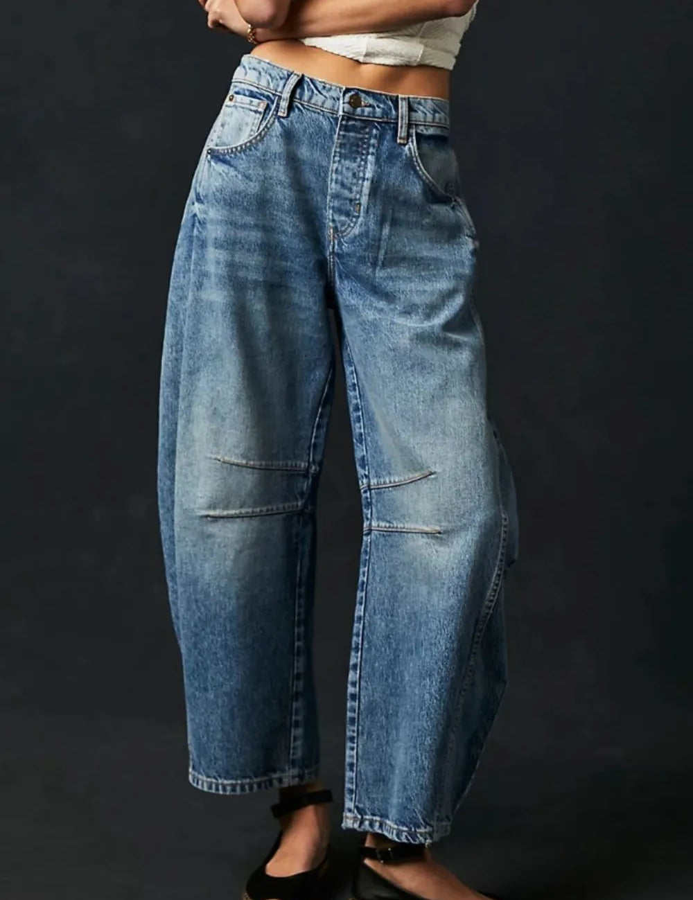 Dusty Blue Retro Barrel Jeans with Pockets | Jeans Daverri Fashions