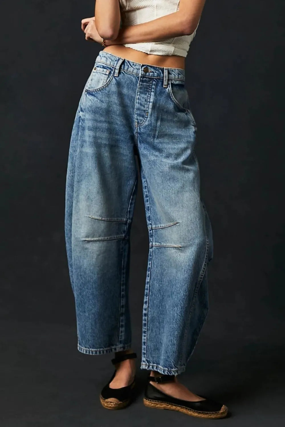 Dusty Blue Retro Barrel Jeans with Pockets | Jeans Daverri Fashions
