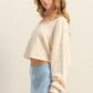 HYFVE Frayed Detail Boat Neck Long Sleeve Crop Top Tops