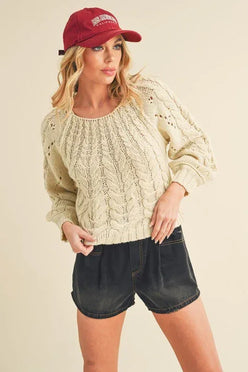Tally Cable Knit Sweater - DAVERRI FASHIONS