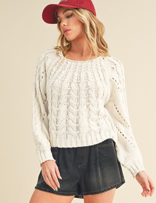 WHITE S Tally Cable Knit Sweater | Sweaters Daverri Fashions