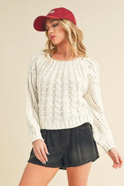 Tally Cable Knit Sweater - DAVERRI FASHIONS