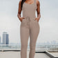 Ribbed Sleeveless Drawstring Jumpsuit Taupe Jumpsuits