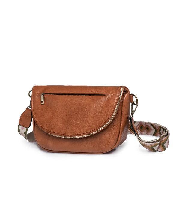 Vintage Vegan Leather Crossbody Bag Cognac 1 Handbags