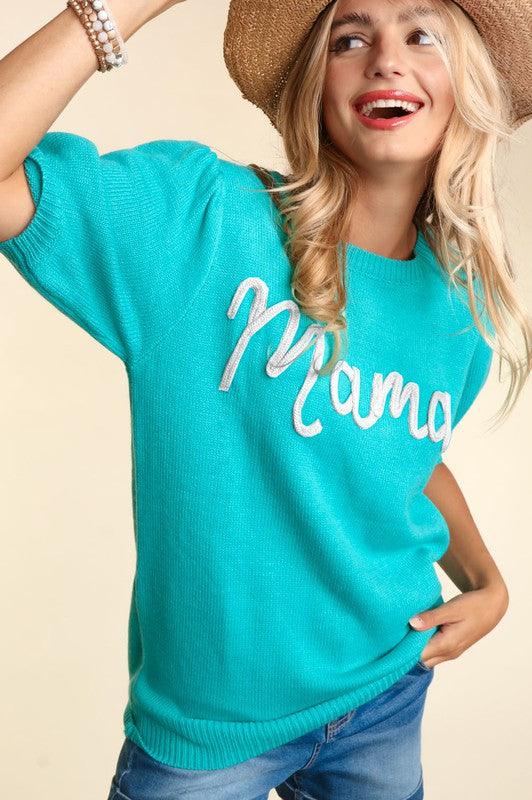 Plus Size Embroidered Mama Sweater MINT Sweaters