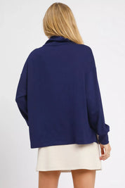 Umgee Turtle Neck Dolman Sleeve Side Slit Sweater with Contrast Detail | Sweaters Daverri Fashions