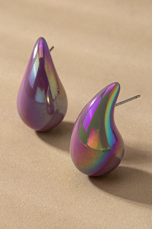 Puffy Hollow Teardrop Earrings Purple one size Earrings