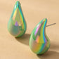 Puffy Hollow Teardrop Earrings Green one size Earrings