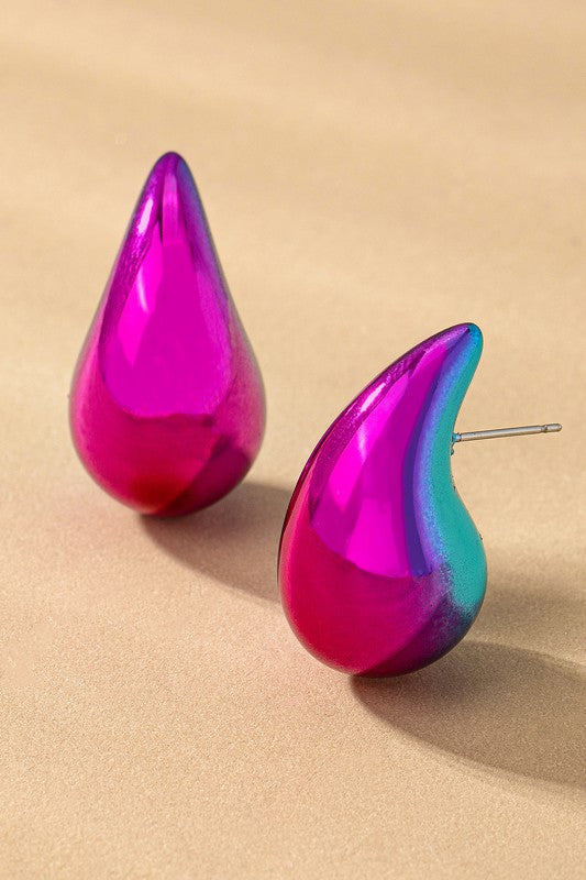 Puffy Hollow Teardrop Earrings Fuschia one size Earrings