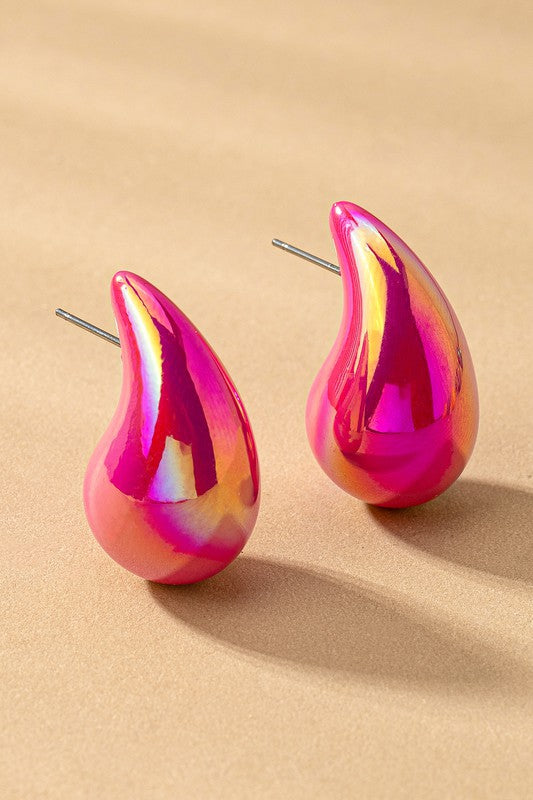 Puffy Hollow Teardrop Earrings Pink one size Earrings