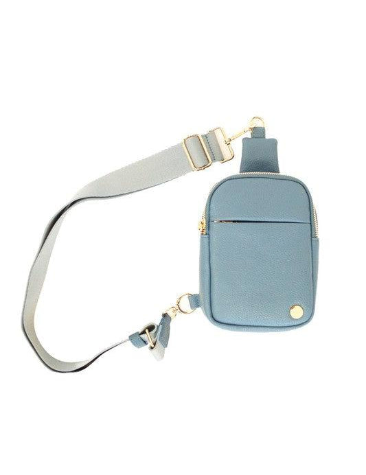 STEELE BLUE 1 Pebbled Vegan Leather Phone Case Crossbody Belt Bag | Handbags Daverri Fashions