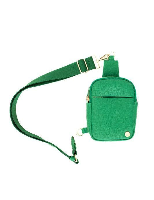 BRIGHT EMERALD 1 Pebbled Vegan Leather Phone Case Crossbody Belt Bag | Handbags Daverri Fashions