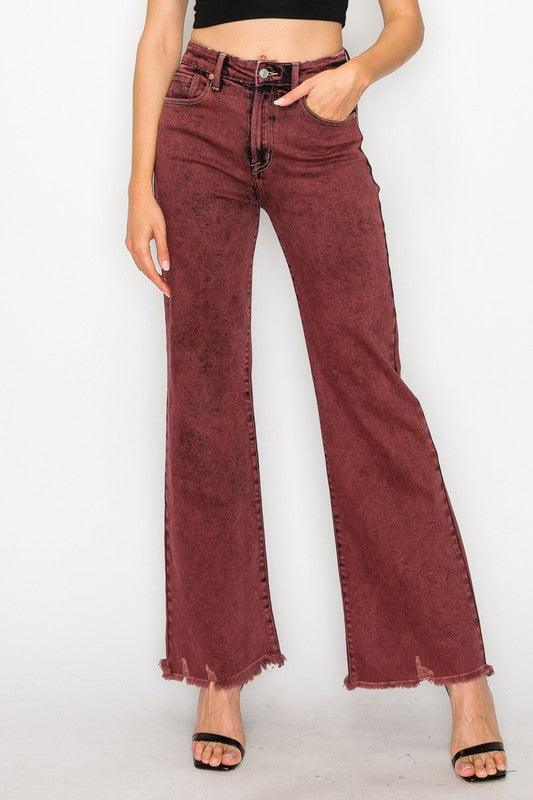 Plus Size High Rise Flared Leg Jeans Burgundy Jeans