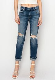 MID RISE BOY FRIEND JEANS DARK STONE