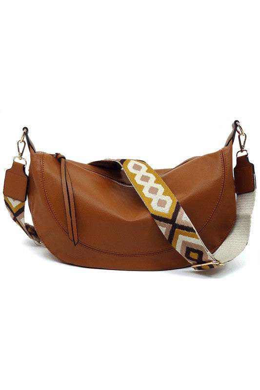 Aztec Guitar Strap Hobo Crossbody Bag Brown one Handbags