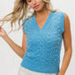 BiBi Blue Chevron Pointelle Pearl Knit Top DENIM Tops