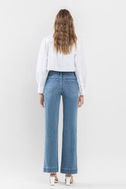 High Rise Trouser Hem Detail Wide Leg Jeans Pants