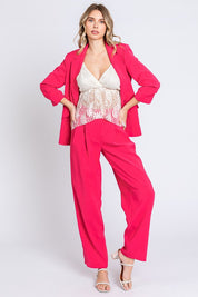 High-Waisted Pleated Slacks Hot Pink