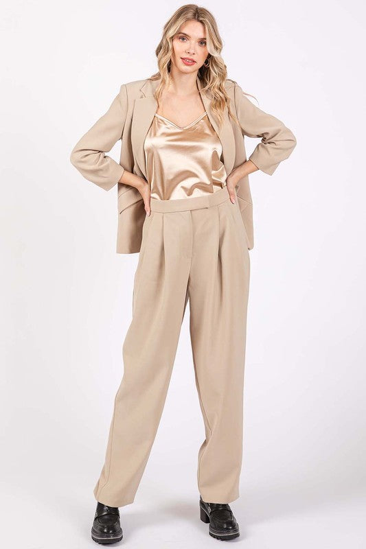 High-Waisted Pleated Slacks Taupe