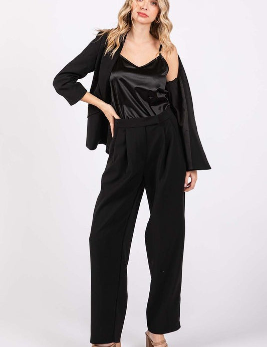 High-Waisted Pleated Slacks Black