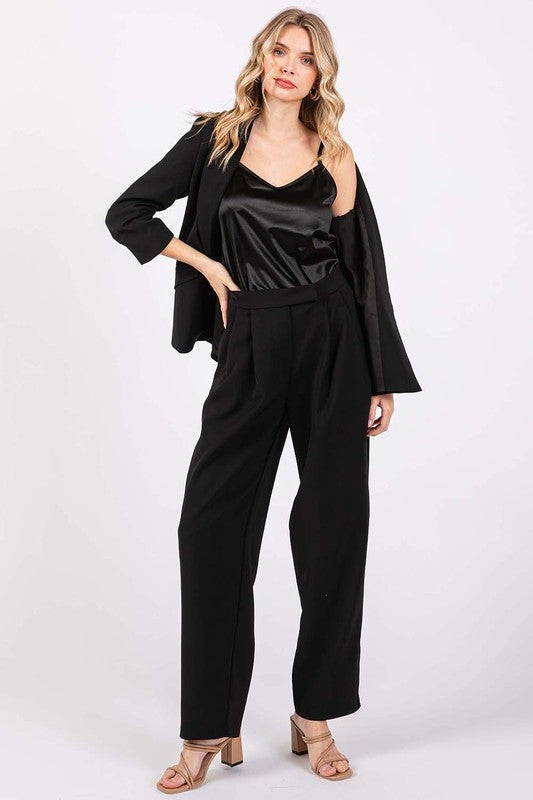 High-Waisted Pleated Slacks Black