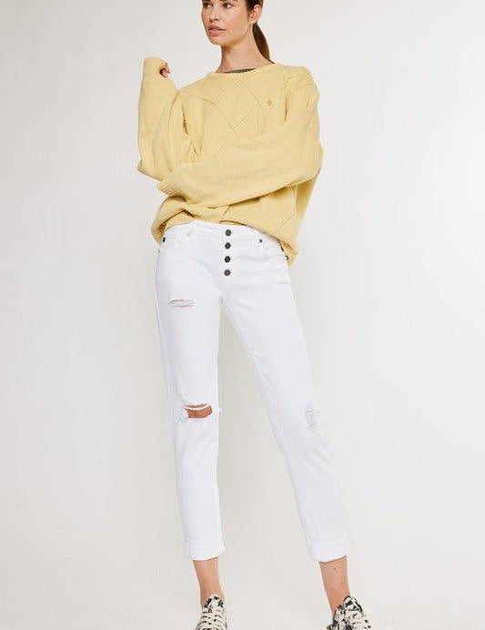 Mid Rise Girlfriend Fit Jeans White Jeans