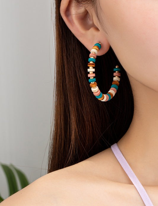 Western Wood Bead Hoop Earrings Earrings