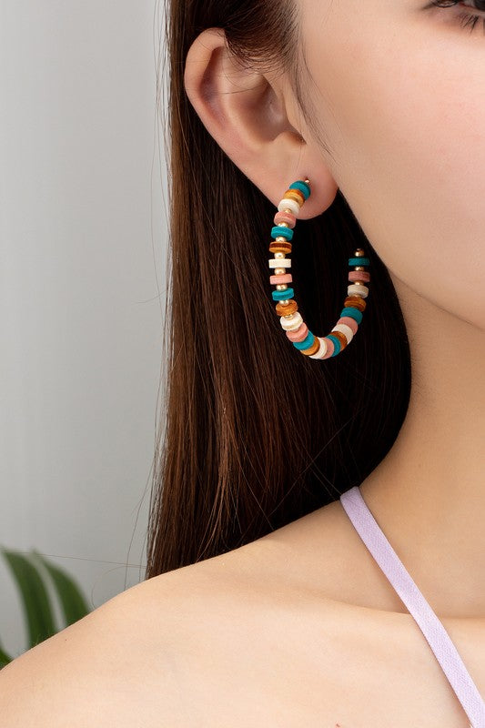 Western Wood Bead Hoop Earrings Earrings