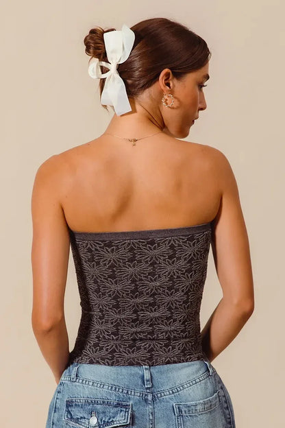 SO ME Jacquard Floral Two Tone Seamless Tube Top - DAVERRI FASHIONS