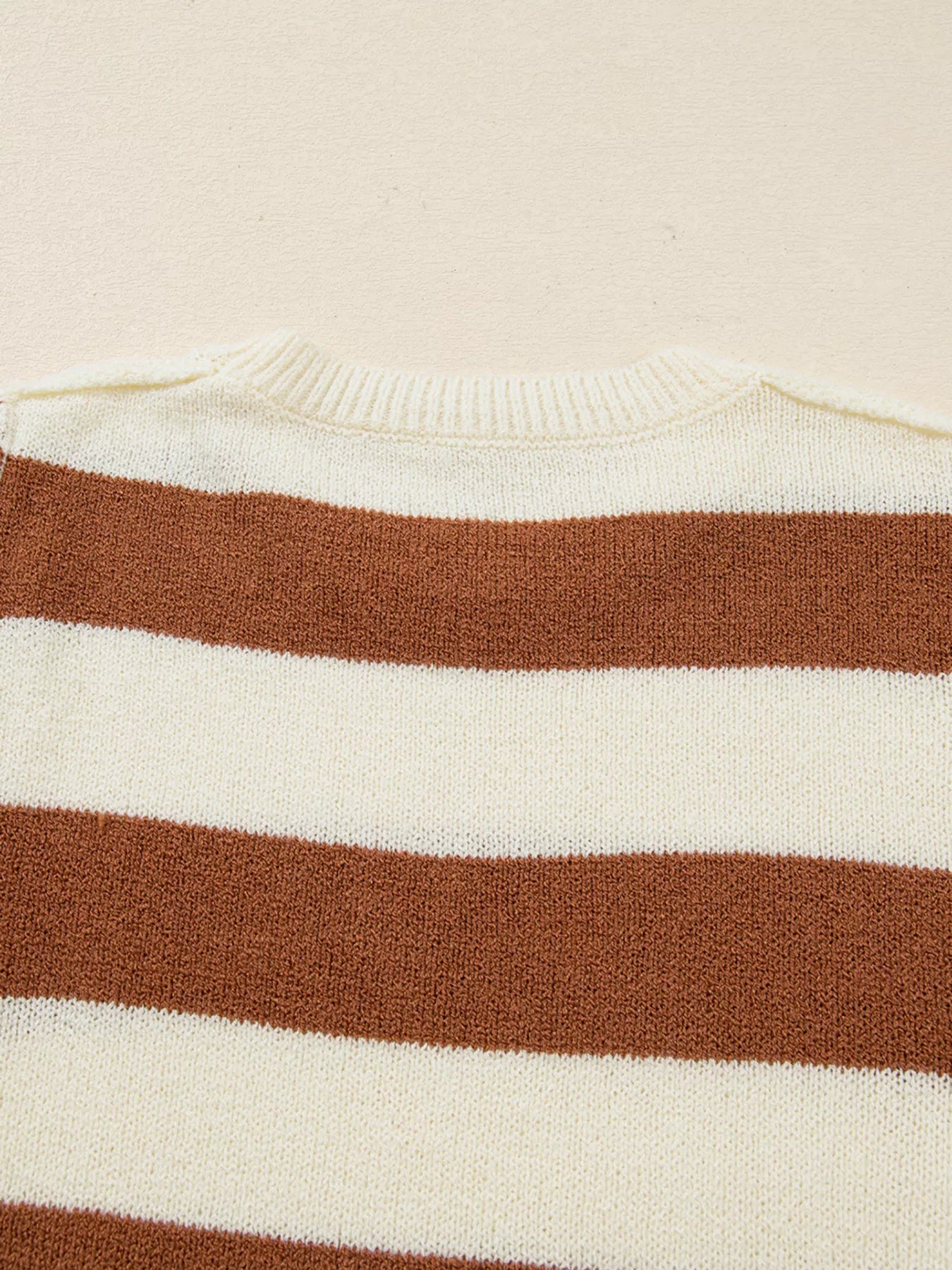 Striped drop shoulder baggy sweater in brown and cream knit