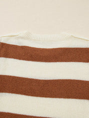 Striped drop shoulder baggy sweater in brown and cream knit