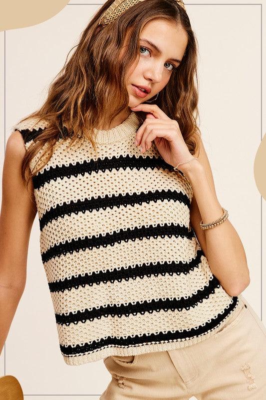 Chunky Striped Pullover Sweater Vest OREO L Sweaters