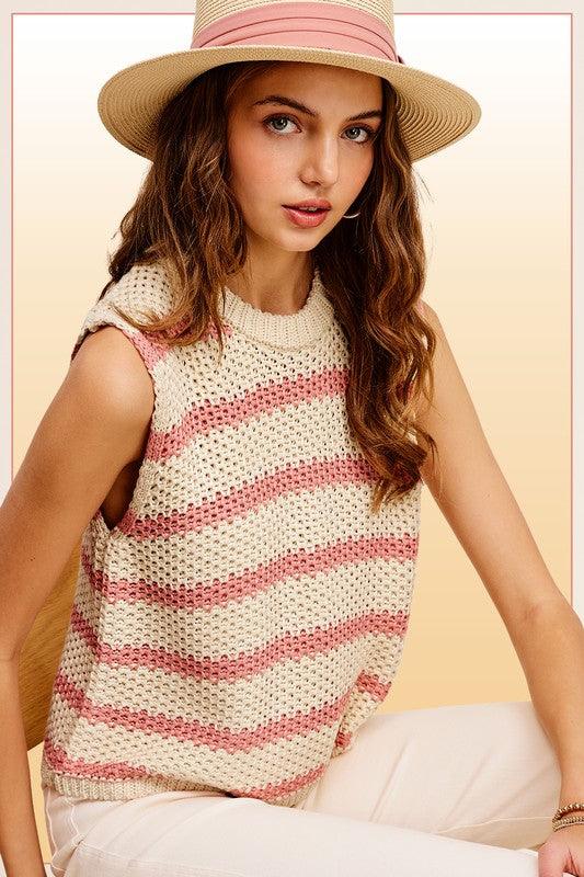 Chunky Stripe Sleeveless Sweater Top Shirts & Tops