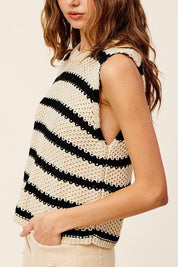 Chunky Striped Pullover Sweater Vest Sweaters