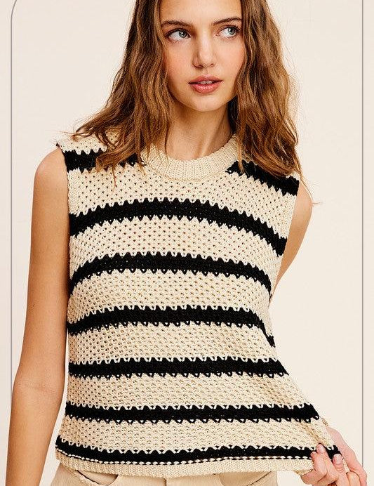 Chunky Striped Pullover Sweater Vest Sweaters