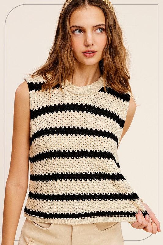 Chunky Stripe Sleeveless Sweater Top Shirts & Tops