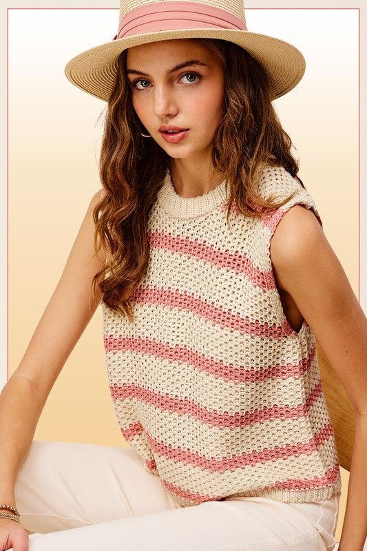 Chunky Stripe Sleeveless Sweater Top Shirts & Tops