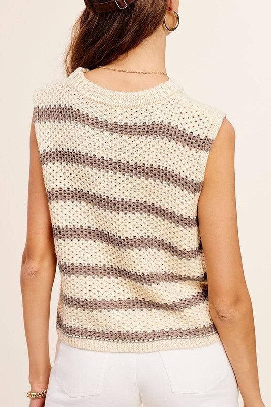 Chunky Stripe Sleeveless Sweater Top Shirts & Tops