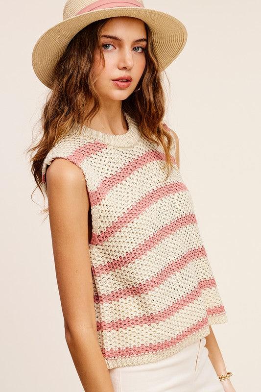 Chunky Stripe Sleeveless Sweater Top Shirts & Tops