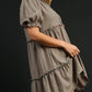 Umgee Full Size Plaid Frill Button Detail Ruffled Short Sleeve Dress Plus Size