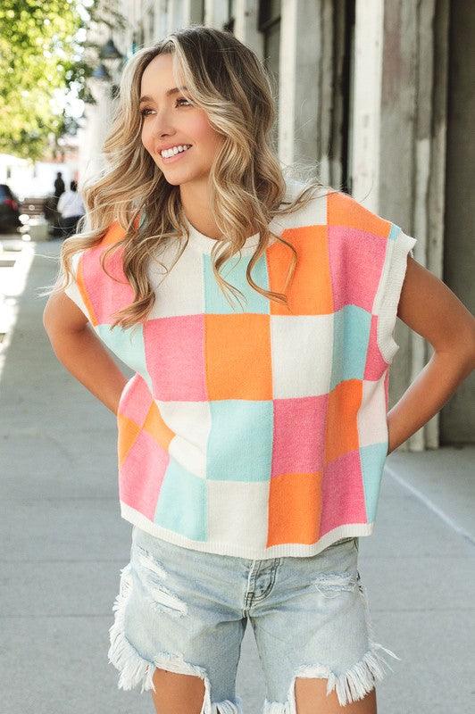 Multi-Color Checker Sweater Vest - DAVERRI FASHIONS