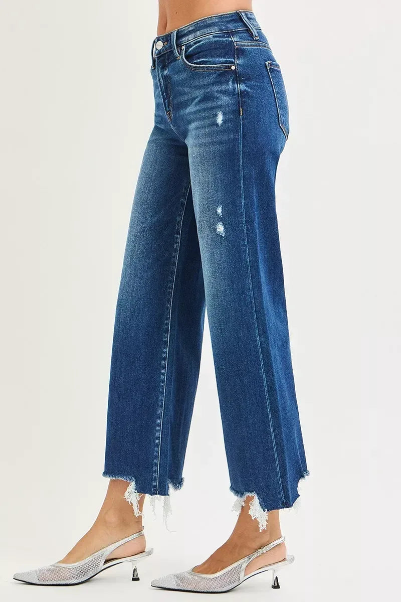 RISEN High Rise Crop Wide Leg Jeans - DAVERRI FASHIONS