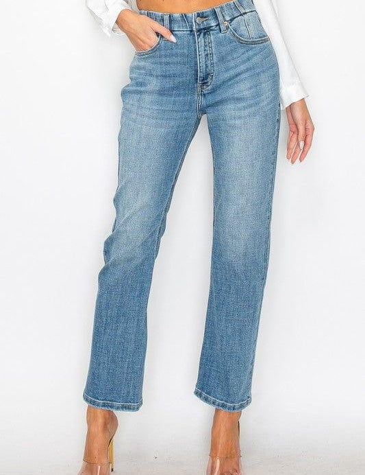 TUMMY CONTROL HIGH RISE STRAIGHT JEANS MEDIUM STONE WASH