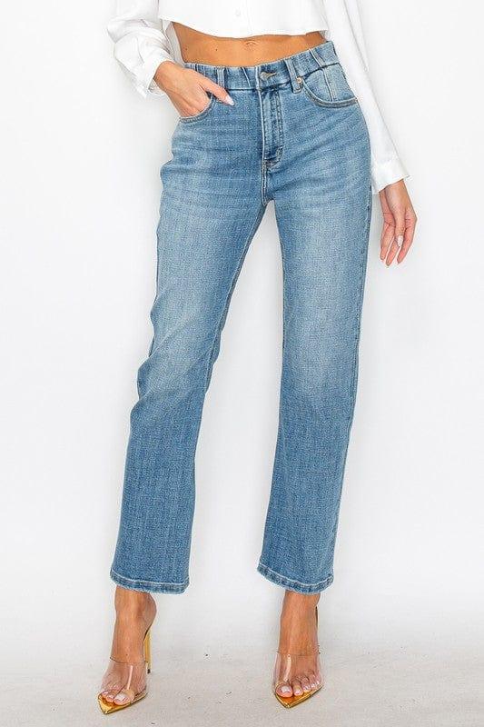 TUMMY CONTROL HIGH RISE STRAIGHT JEANS MEDIUM STONE WASH