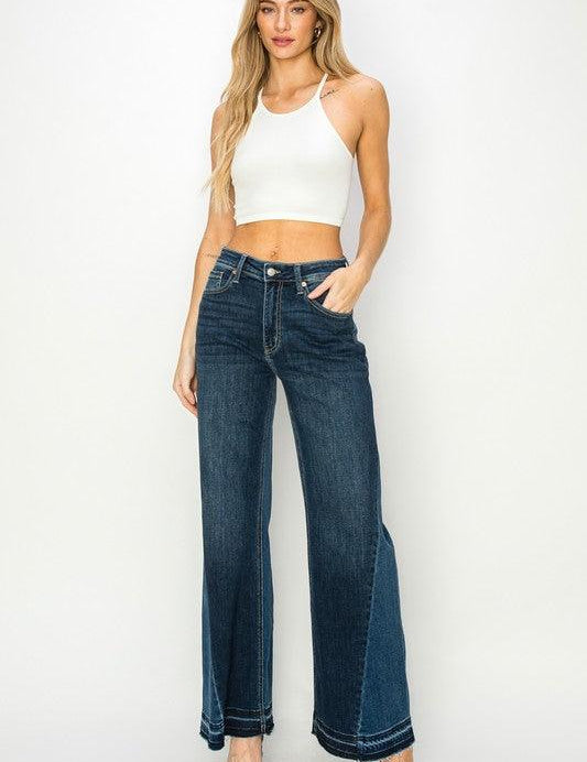 HIGH RISE RELAXED WIDE LEG JEANS MEDIUM STONE WASH