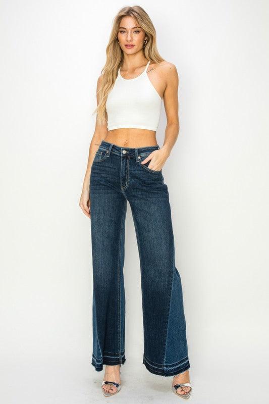 HIGH RISE RELAXED WIDE LEG JEANS MEDIUM STONE WASH