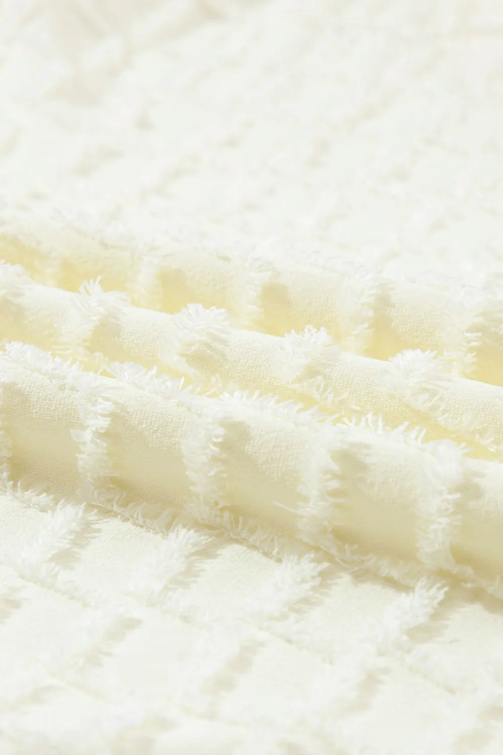 Daverri textured round neck top and pants set in cream fabric